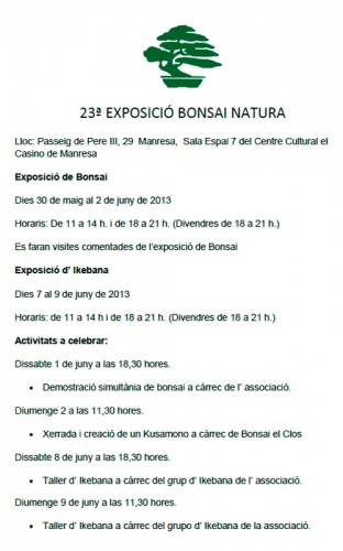 Bonsai 23 Exposición Bonsai Natura - Casin de Manresa - eventos